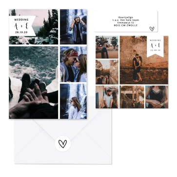 Simpele fotocollage trouwset met initialen